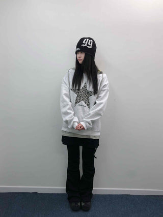 Leopard Big Star Print Oversized Sweatshirt