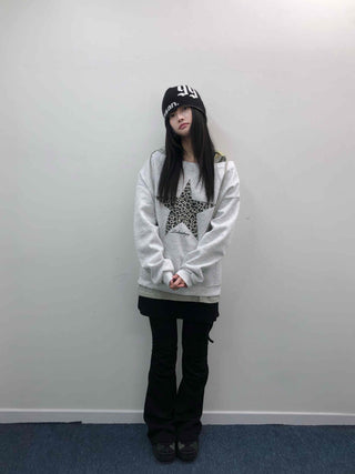 Leopard Big Star Print Oversized Sweatshirt