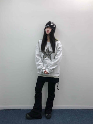 Leopard Big Star Print Oversized Sweatshirt