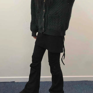 Wide Pintuck Bootcut Skirt Pants