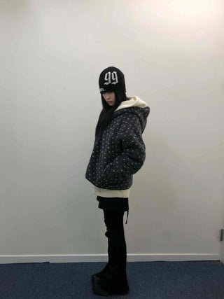 Reversible Monotone Mini Flower Volume Padded Jacket