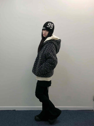 Reversible Monotone Mini Flower Volume Padded Jacket