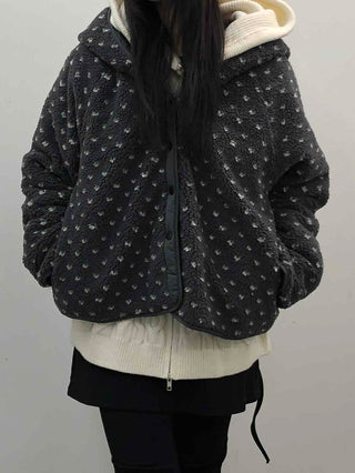 Reversible Monotone Mini Flower Volume Padded Jacket