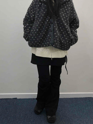 Reversible Monotone Mini Flower Volume Padded Jacket