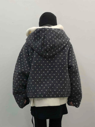 Reversible Monotone Mini Flower Volume Padded Jacket