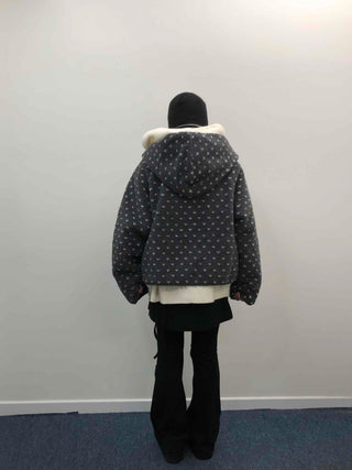 Reversible Monotone Mini Flower Volume Padded Jacket