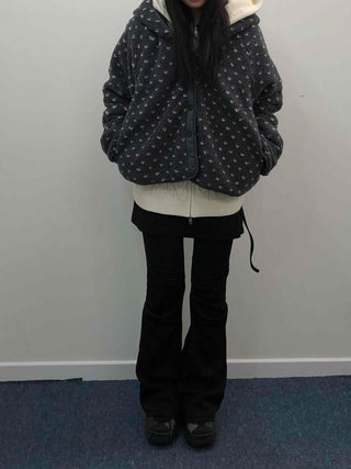 Reversible Monotone Mini Flower Volume Padded Jacket