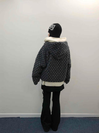 Reversible Monotone Mini Flower Volume Padded Jacket