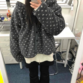 Reversible Monotone Mini Flower Volume Padded Jacket