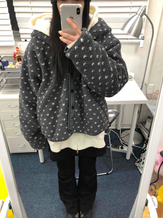 Reversible Monotone Mini Flower Volume Padded Jacket