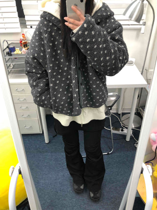 Reversible Monotone Mini Flower Volume Padded Jacket