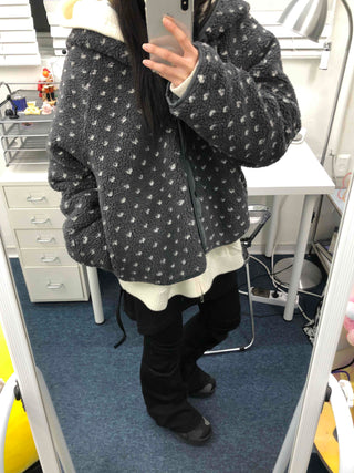 Reversible Monotone Mini Flower Volume Padded Jacket