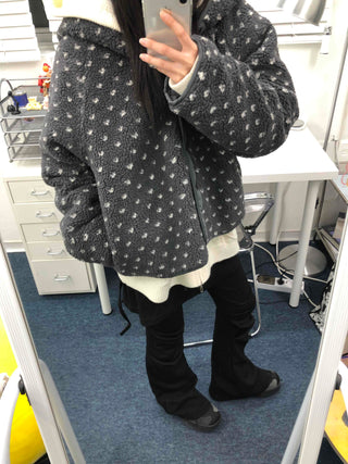 Reversible Monotone Mini Flower Volume Padded Jacket