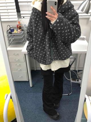 Reversible Monotone Mini Flower Volume Padded Jacket