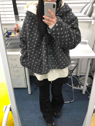 Reversible Monotone Mini Flower Volume Padded Jacket