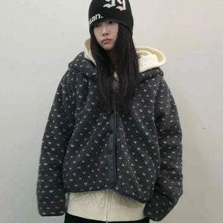 Reversible Monotone Mini Flower Volume Padded Jacket