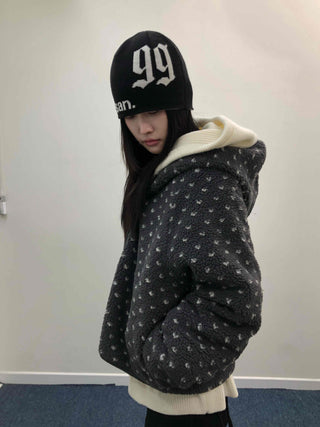 Reversible Monotone Mini Flower Volume Padded Jacket
