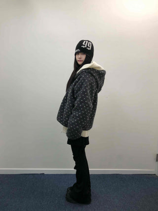 Reversible Monotone Mini Flower Volume Padded Jacket