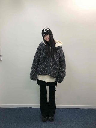 Reversible Monotone Mini Flower Volume Padded Jacket