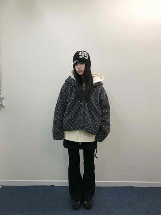 Reversible Monotone Mini Flower Volume Padded Jacket