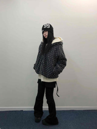 Reversible Monotone Mini Flower Volume Padded Jacket