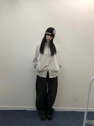 Embossed Numbering High Neck Snap Pocket Long Zip-Up