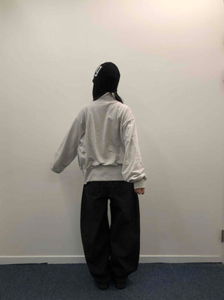 Embossed Numbering High Neck Snap Pocket Long Zip-Up