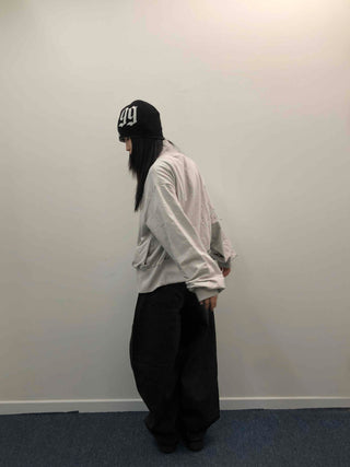 Embossed Numbering High Neck Snap Pocket Long Zip-Up