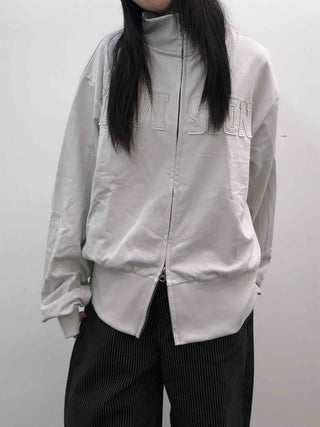 Embossed Numbering High Neck Snap Pocket Long Zip-Up