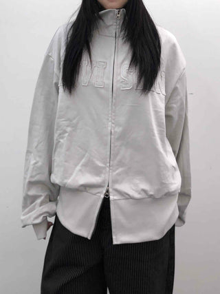 Embossed Numbering High Neck Snap Pocket Long Zip-Up
