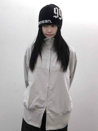 Embossed Numbering High Neck Snap Pocket Long Zip-Up
