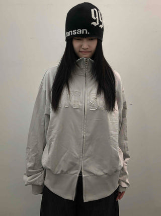 Embossed Numbering High Neck Snap Pocket Long Zip-Up