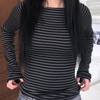 Jenner Striped Long Sleeve Off-Shoulder T-shirt