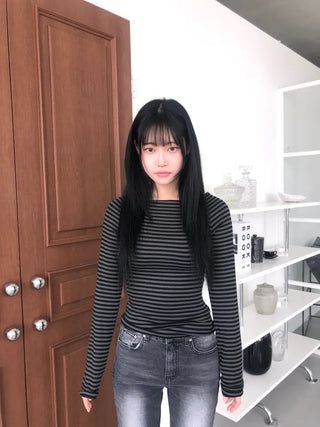 Jenner Striped Long Sleeve Off-Shoulder T-shirt
