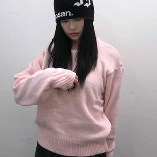 Soft Pastel Loose Fit Round Neck Knit
