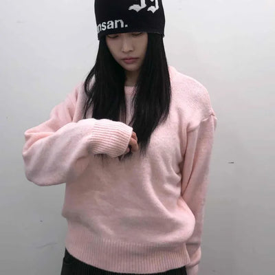 Soft Pastel Loose Fit Round Neck Knit