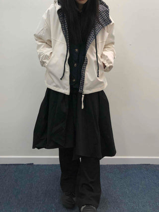 Check Hooded Snap Button Coach Jumper