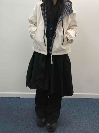 Check Hooded Snap Button Coach Jumper