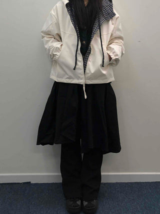 Check Hooded Snap Button Coach Jumper