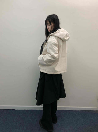 Check Hooded Snap Button Coach Jumper