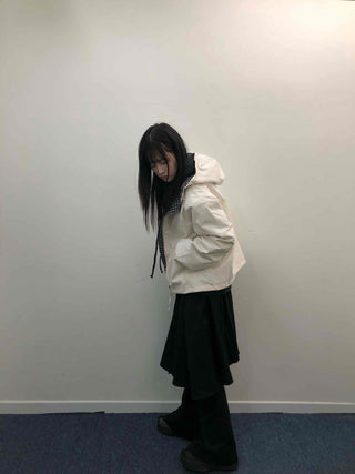 Check Hooded Snap Button Coach Jumper