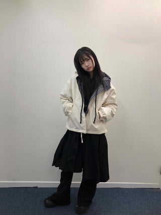 Check Hooded Snap Button Coach Jumper