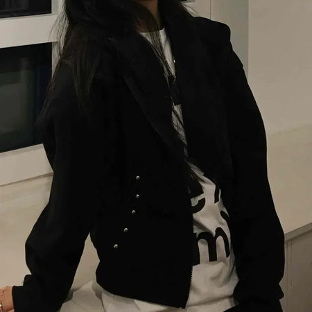 Chic Mood Silver Ball Oversized Zip-Up Hoodie