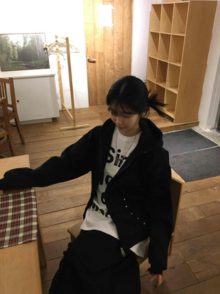 Chic Mood Silver Ball Oversized Zip-Up Hoodie