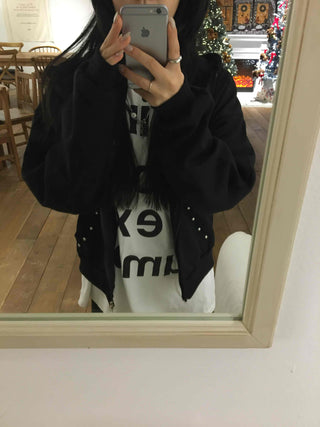 Chic Mood Silver Ball Oversized Zip-Up Hoodie