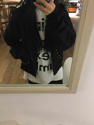 Chic Mood Silver Ball Oversized Zip-Up Hoodie