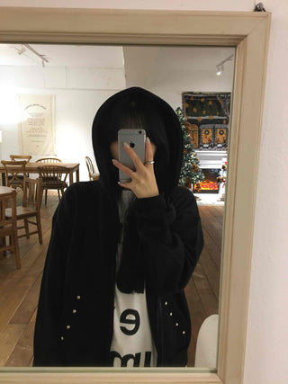 Chic Mood Silver Ball Oversized Zip-Up Hoodie
