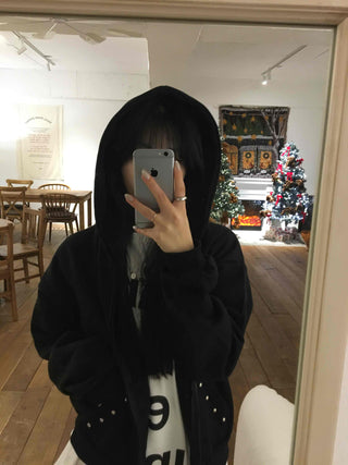 Chic Mood Silver Ball Oversized Zip-Up Hoodie