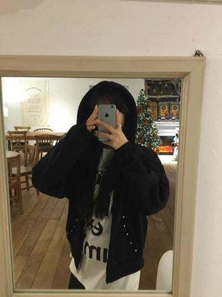 Chic Mood Silver Ball Oversized Zip-Up Hoodie