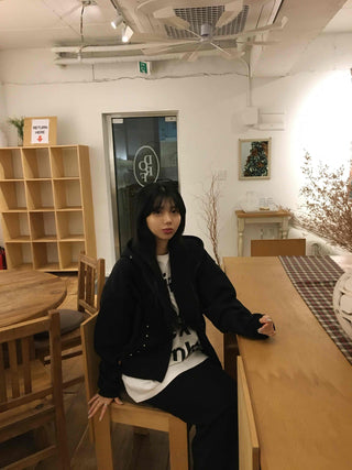 Chic Mood Silver Ball Oversized Zip-Up Hoodie